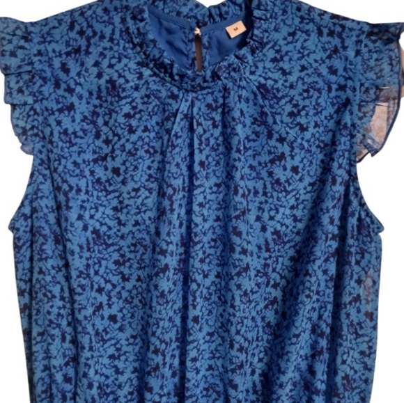 WOMEN'S SHORT SLEEVE COBALT BLUE SMOCKED RUFFLED DRESS SIZE MEDIUM - Picture 3 of 4